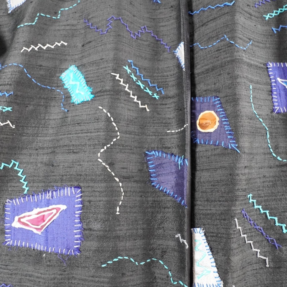 Dina Kohn Artwear Silk Taffeta Kimono Open Jacket OS Black Embroidered Vtg 90s - Picture 4 of 12